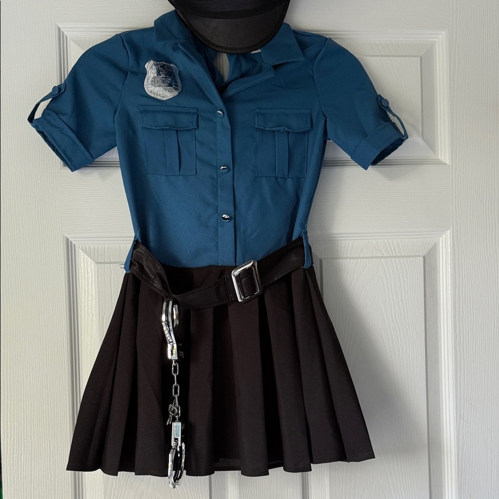 Girls Cutie Cop Halloween Blue and Black Police Costume Dress Medium 8/10